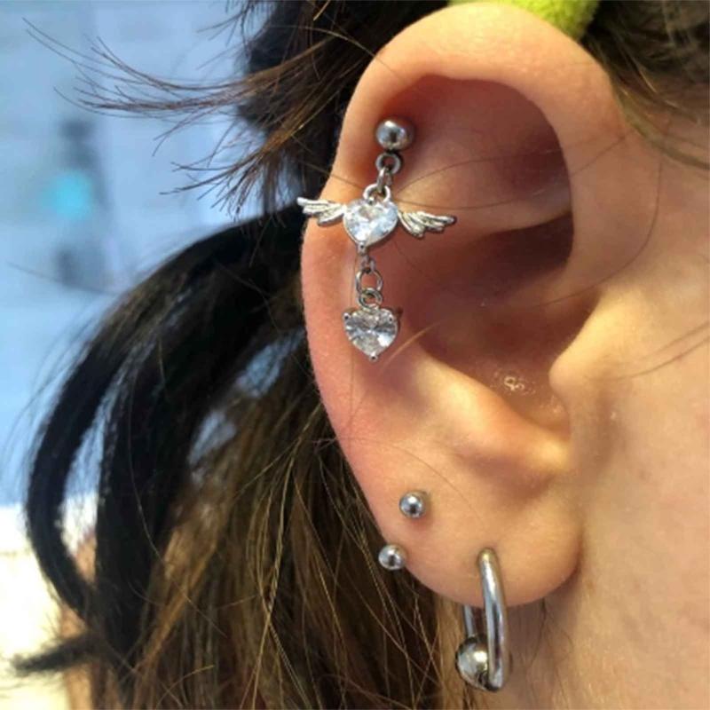 Heart Angel Wings Dangle Earrings Heart Zircon Drop Dangle Earrings Women Ear Cuff Charm Earring for Girl Valentine Gift
