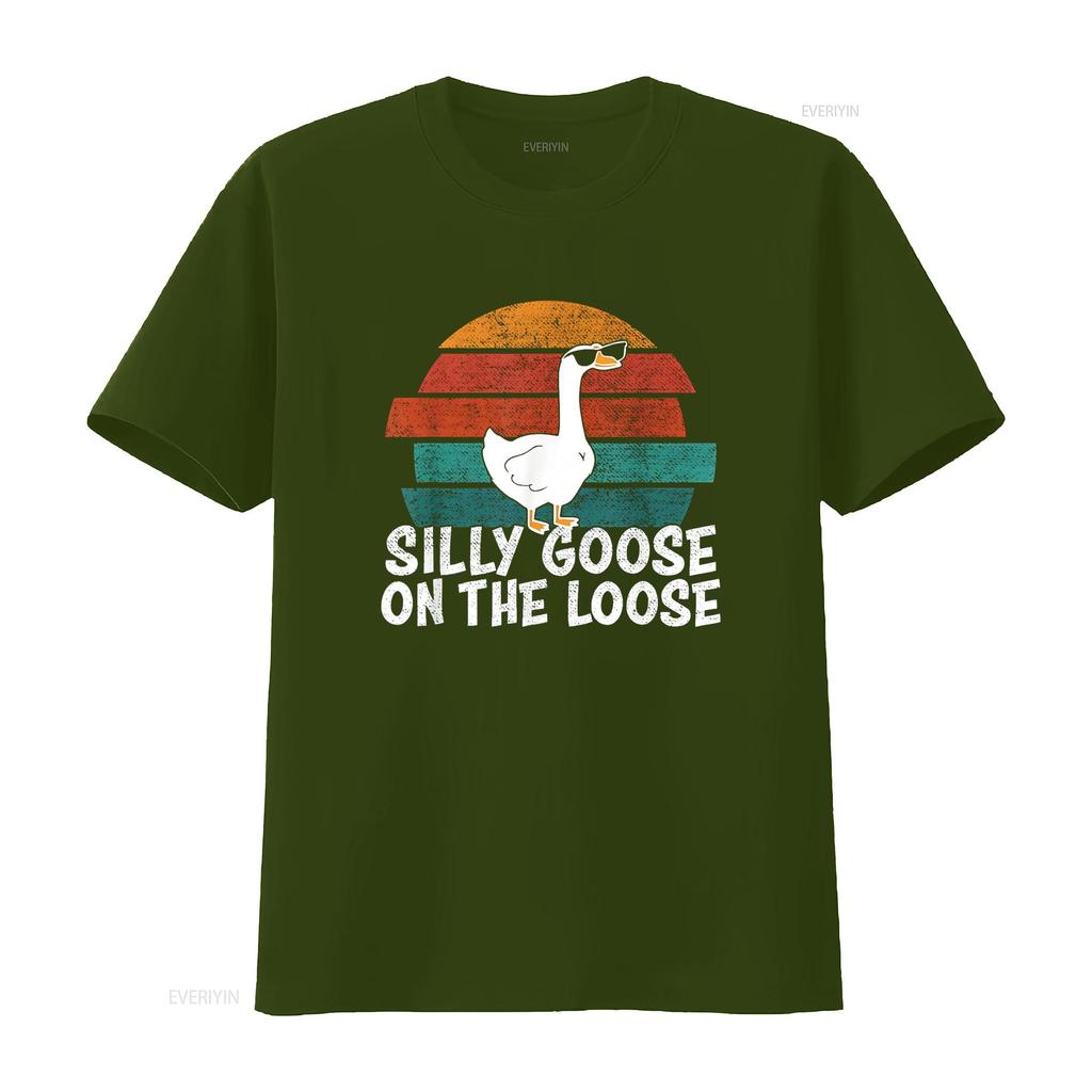 Silly Goose On The Loose T Shirt Vintage Washed Versatile Slightly Top For Everyday Wear Streetwear Graphic Casual Stretched