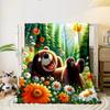 Happy Bear Relaxing In Flower Meadow Print Blanket Soft and Cozy Perfect for the Living Room Bed Sofa or a Nap,gift