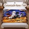 Horse Theme Soft Blanket Personalized Custom Name Text Print Warm Blanket Home Sofa Bedroom Decor