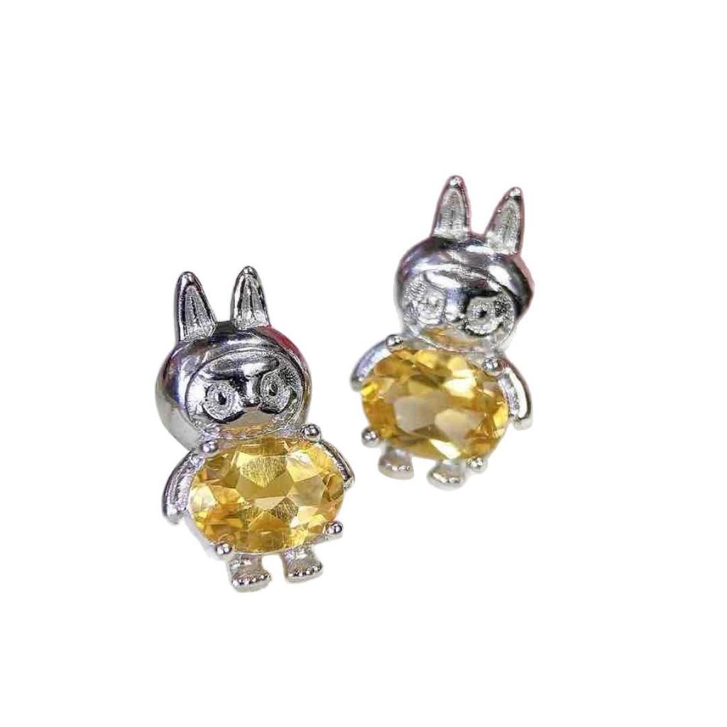 Citrine Stud Earrings: S925 Silver with Natural Design
