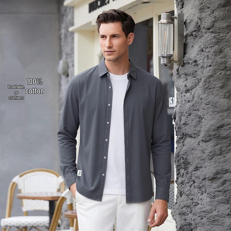 POLOMEISDO Men s Pure Cotton Long Sleeve Shirt 2XL серый