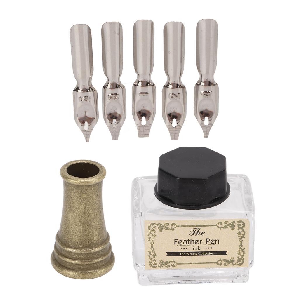Quill Pen and Ink Set Writing Smoothly Vintage Carving Nib Natural Wear Resistant Pen and Ink Set