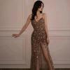 2025 Women's Sexy Sleeveless Backless Sequin Evening Dress with Slit