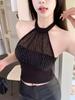 #Summer New Pure Desire Mesh Yarn Hot Diamond Neck Vest Slim and Thin Fixed Top with Chest Pad Women