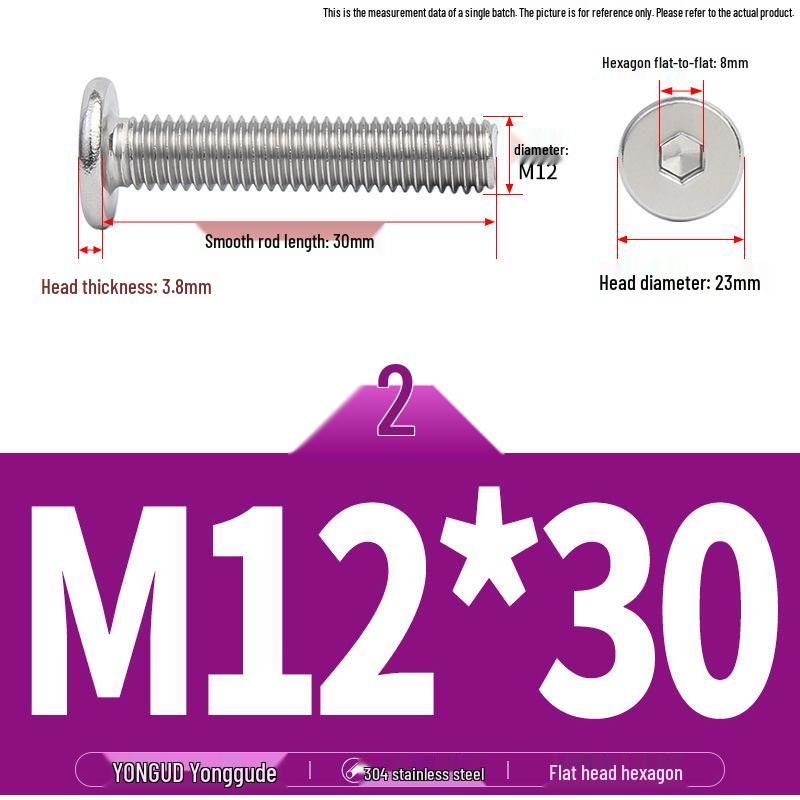 304 Stainless Steel Ultra-Thin Flat Head Hex Socket Bolt, M2-M12