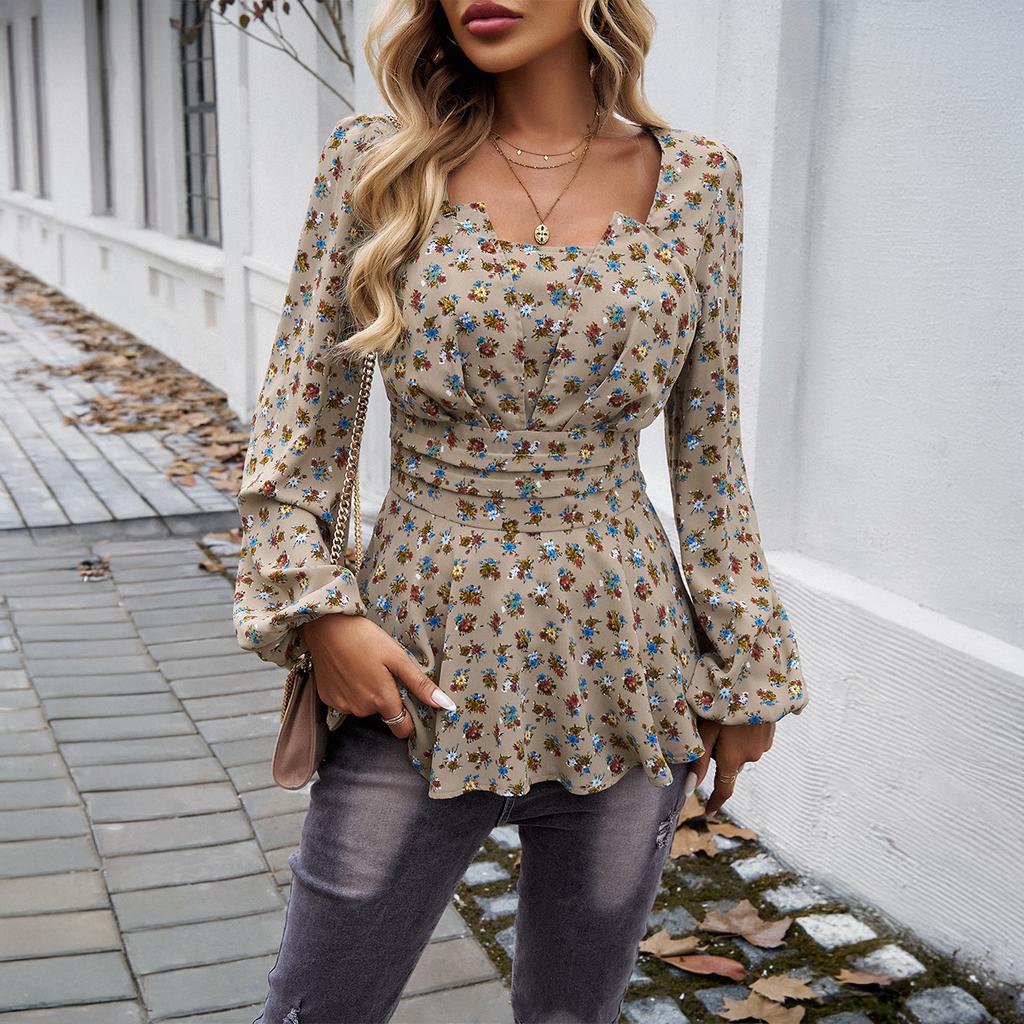 Bubble Sleeve Mori Elegant Floral Long Sleeve Women's Tops