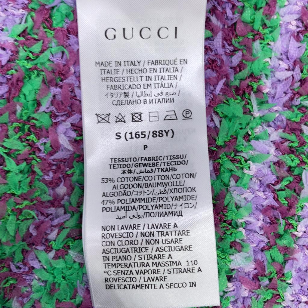 Gucci 695796 Green X Purple Cotton Maxi GG Short Sleeve Knit Tops S Green/PurpleUsed