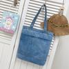 Denim Canvas Tote Bag for Women Casual Korean Style Shoulder Bag with Pockets Durable Hand Washable Daily Commute Accessory