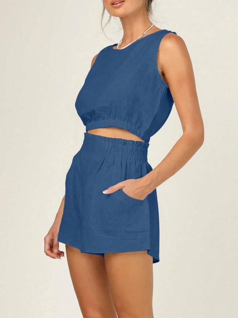 Womens Summer Two Piece Set Sleeveless Crop Tank and High Waist Shorts