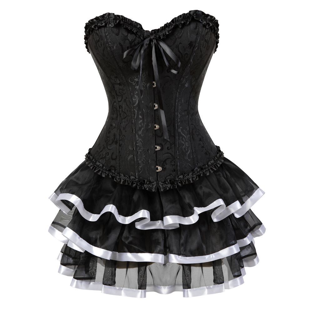 Damen Rüschen Split Formwäsche Set Formendes Korsett Oberteil Und Kurzer Rock Bodyformer