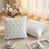 Set of 2 decorative cushion covers in faux fur, jacquard, sunflower pattern, white, cream.45*45cm, for sofa, decoration