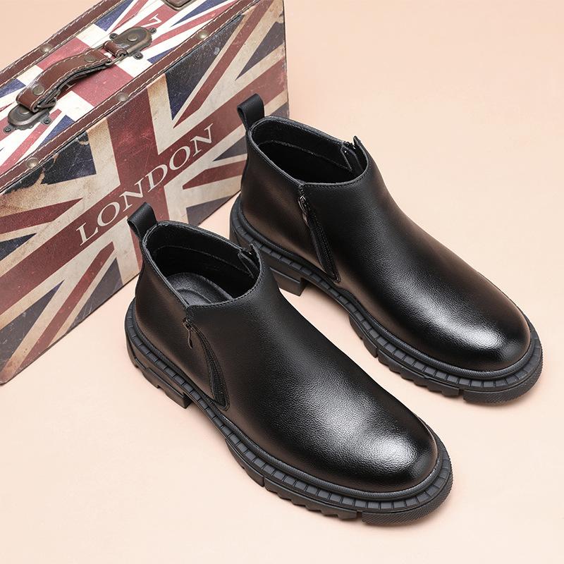 Men's Shoes Winter 2025 New Platform Casual Leather Shoes Men's High-top Thermal Tooling Martin Boots British Chelsea Boots