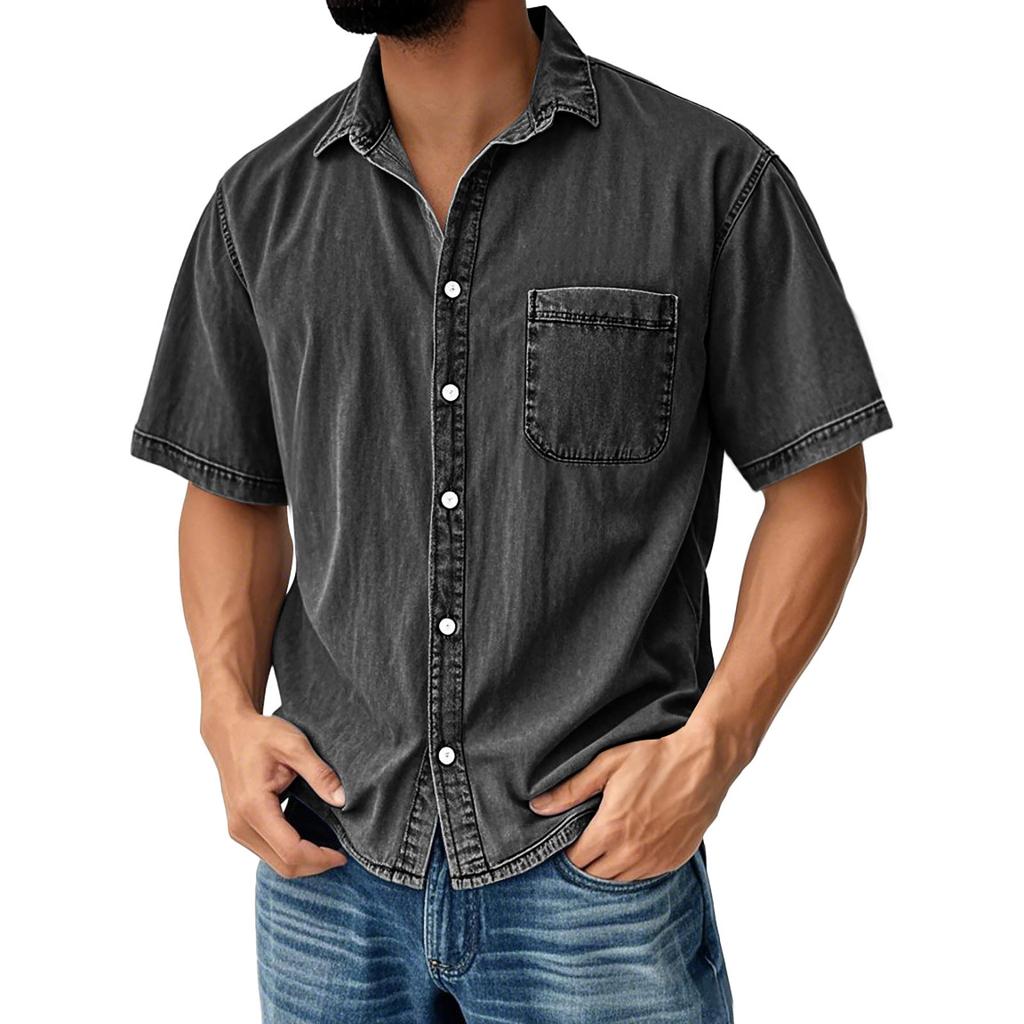 Men's Vintage Button Down Bowling Shirts Short Sleeve Summer Beach Shirt