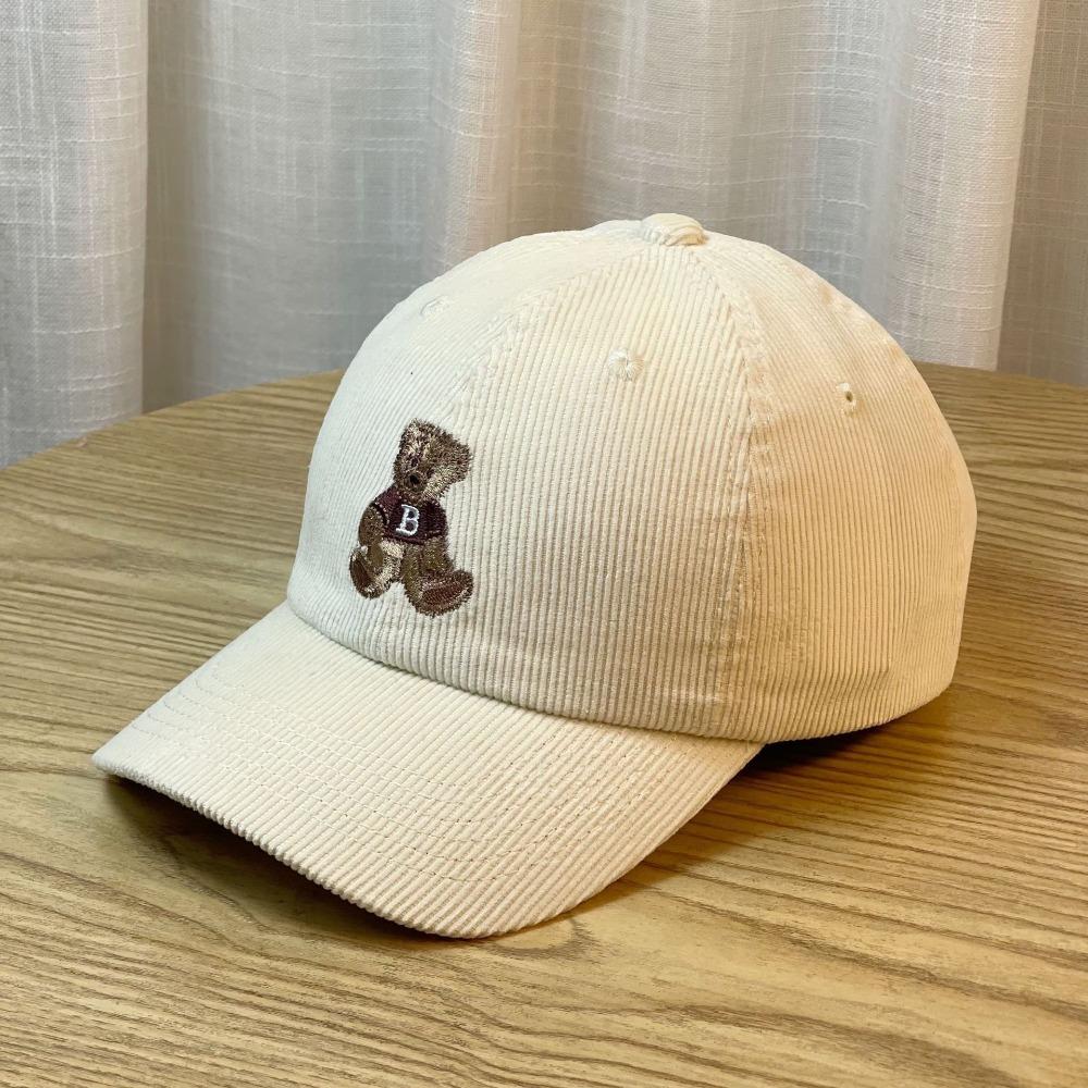 Embroidered Bear Baseball Hat Corduroy Outdoor Sport Hat Cute Travel Sunshade Hat
