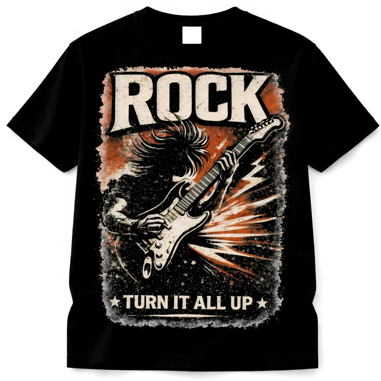 Rock N Roll Graphic T-Shirt Vintage Guitar Band Tee Mens Unisex Music Shirt S