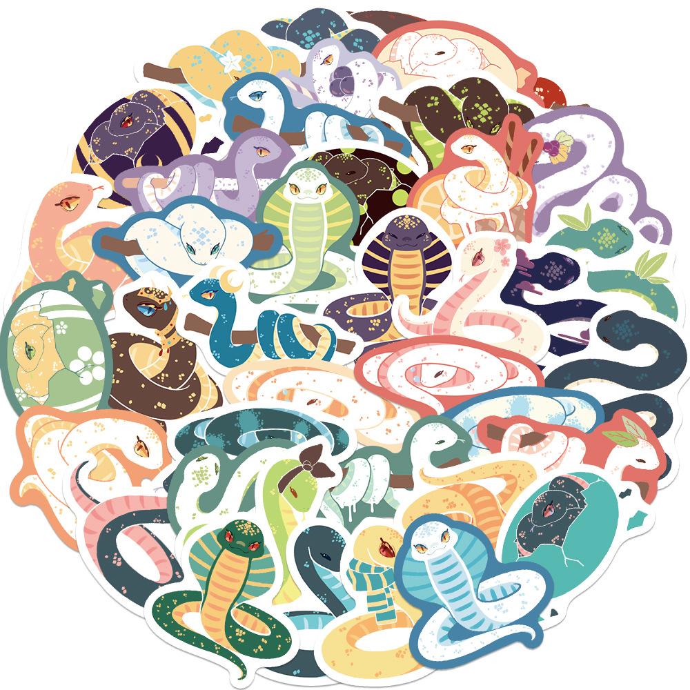 40 Cartoon Color Blocks Little Snake Doodle Stickers Guitar Notebook Suitcase DIY Waterproof Stickers