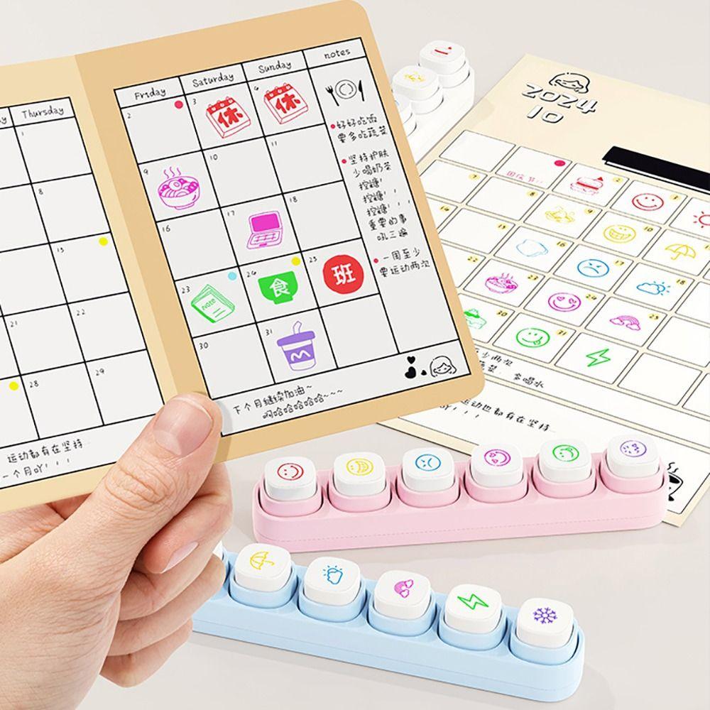 New 6-in-1 Stamp Set DIY Mini Color Seal Cartoon Scrapbooking Seal Students School Stationery