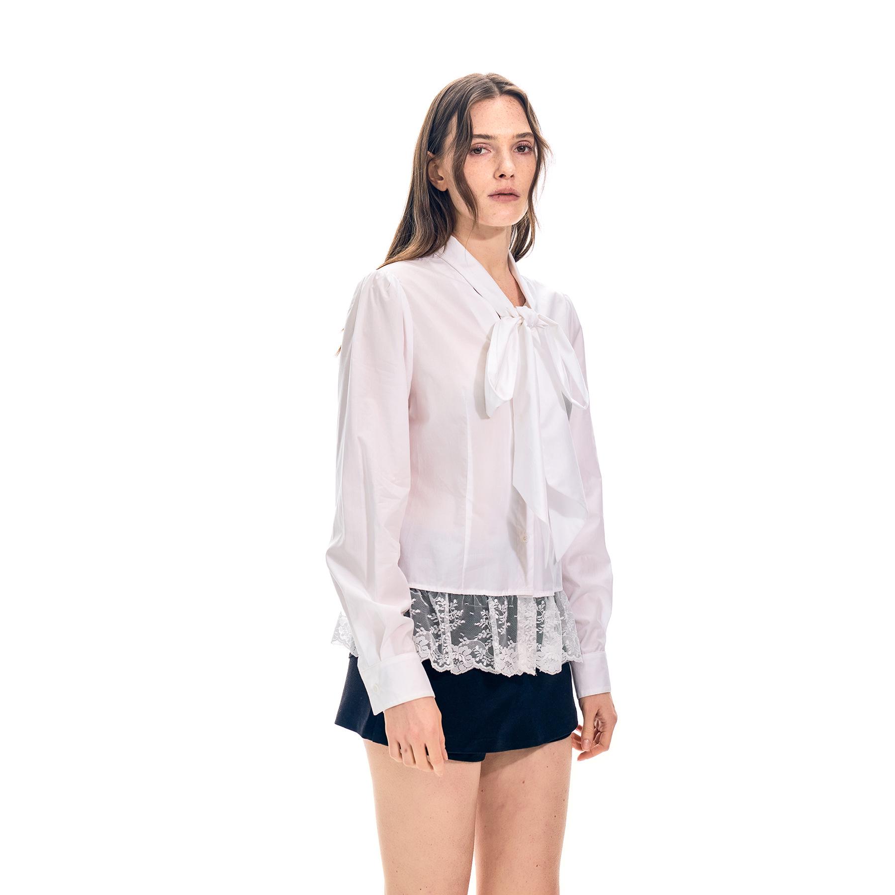 

2026 Spring Elegant Women’s Long-Sleeve White Lace Shirt with French Embroidery Small білий