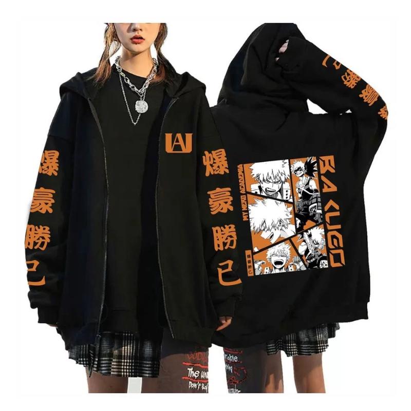 Anime Printed Zipper Hoodie Men Fashion Casual Harajuku Streetwear Long Sleeve Fleece Jacket Coat Fall Winter Sweatshirts