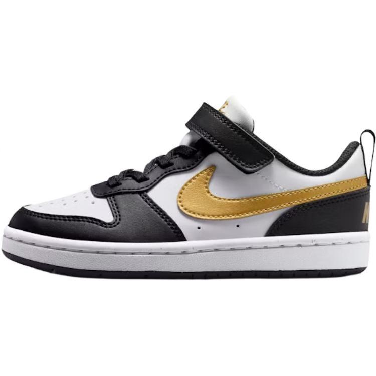 

New Nike Court Borough Low top Kids Skateboarding Shoes Black White Gold Kids DV5457-008 35