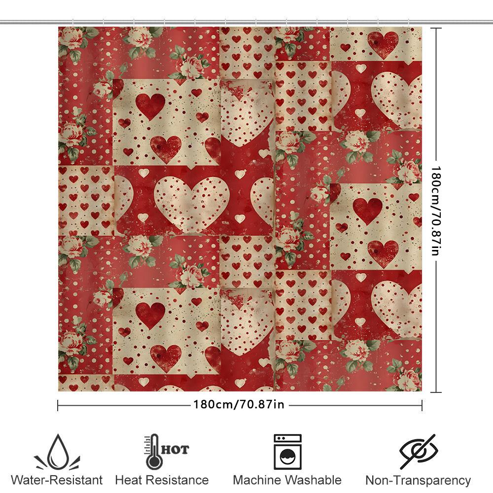 Vintage Heart Floral Shower Curtain Red Beige Decorative Bath Rug Cover For Bathroom Home Decor