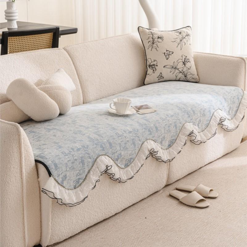 Vintage White Lace Elbow-rest Mats Chenille Loveseat Chair Pads Mid-Century Frech Aesthetic Anti-skid All-weather Plant Mattress Covers