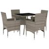 5 Piece Outdoor Dining Set with Cushions Grey Poly Rattan and Glass