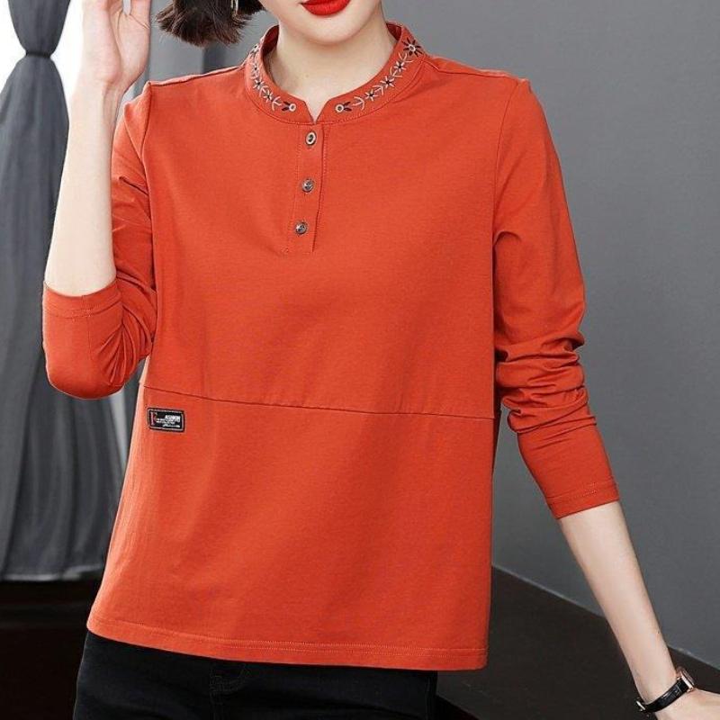 Elegant Women Long Sleeve T Shirt Loose Fit Outerwear Middle Age Mom Casual Top Base Layer Shirt
