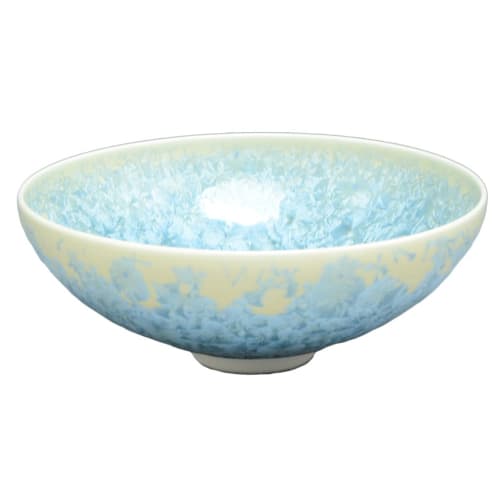 Kyo-yaki, Kiyomizu-yaki, Touan Kiln, Flat Matcha Bowl, Flower Crystal (Light Blue), kta540