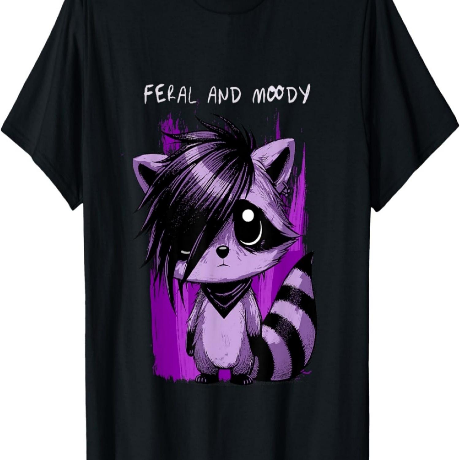 Goth Emo Sad Lonely Raccoon Feral and Moody 2000s Punk Scene T-Shirt S чёрный