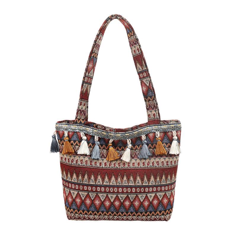 2025 Spring New Tassel Women's Bags Fashionable Ethnic Style Contrasting Colors Large-capacity Niche Women's Bags Shoulder Bags Tote Bags
