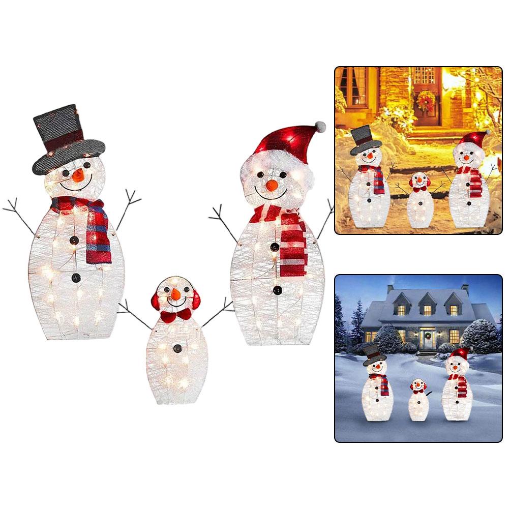 Outdoor Christmas Snowman Set with LED Lights and Ground Socket for Yard and Garden Decoration Seasonal Holiday Display