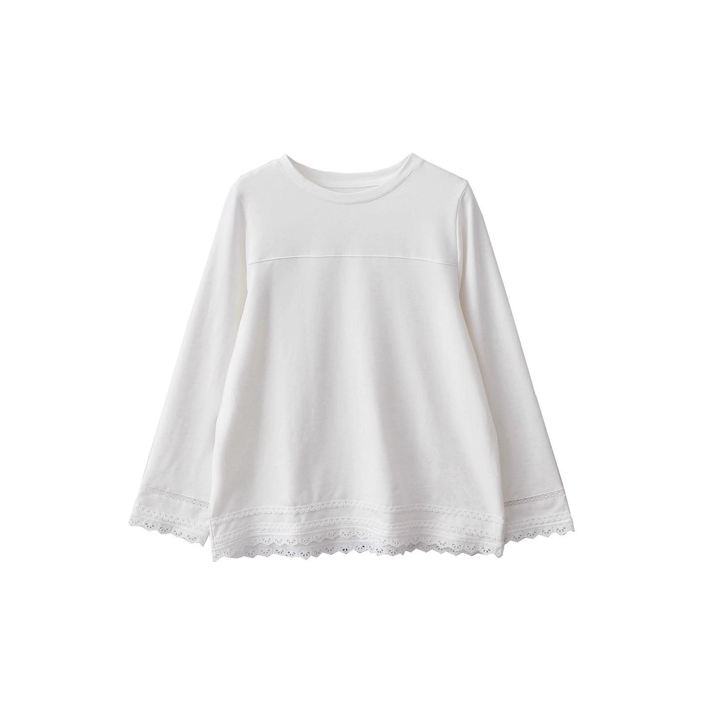 

Korean Style Lace Trim Patchwork Cotton White T-Shirt One Size білий