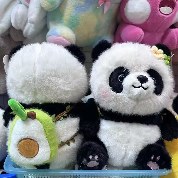 Fluffy Panda Plush Toy with Flower Decoration, 28x20cm, Kids' Toy, Birthday Gift, Christmas Decor, Ornament