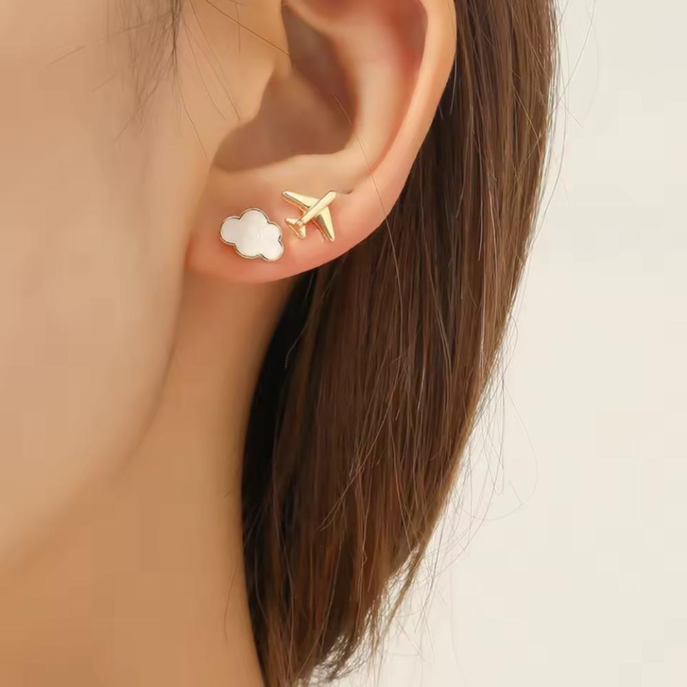 Fashion Cute Cloud Airplane Small Earrings for Women Ear Stud Girls Creative Sweet Dripping White Earrings Jewelry Accessories