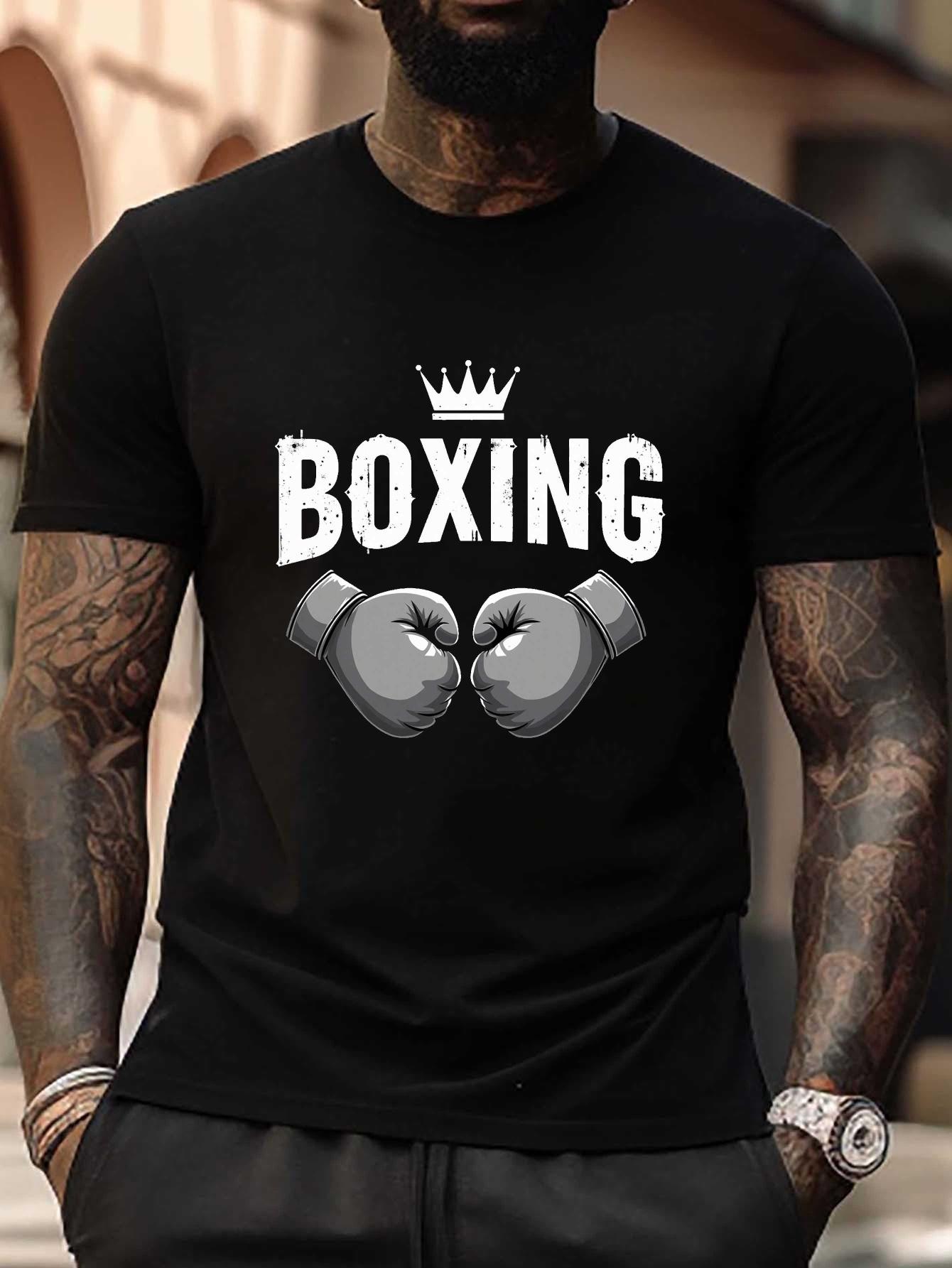 

Vintage Boxing Crown & Gloves Graphic T-shirt - Plus Size Casual Short Sleeve Tee XL