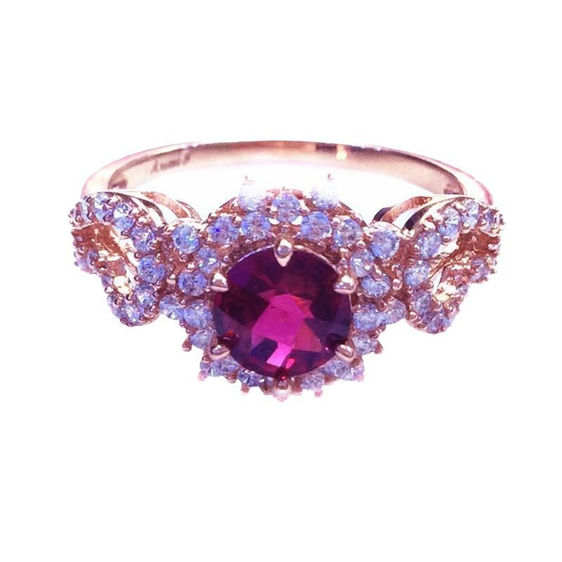 Color Gold Personality Pattern Temperament Full Diamond Red Pomegranate Ring Plated Rose Gold Ring Women