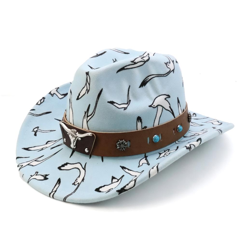 New printed graffiti western cowboy hat classic bull head accessories cowboy hat versatile peach top