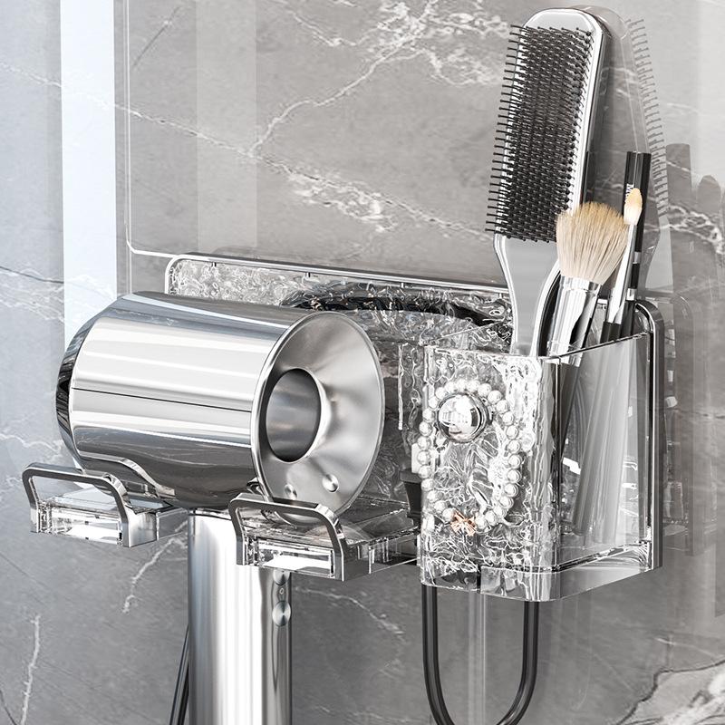 Multifunctional Wall-Mount Hair Dryer Holder: Punch-Free Storage Rack and Organizer
