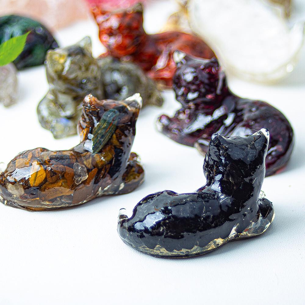 Resin Encrusted Natural Crystal Chips Resin Cat Figurine Home Decor Gift For Friends