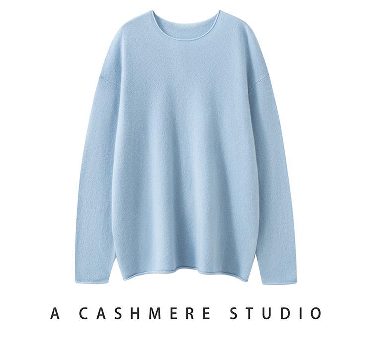 Women's Off-Shoulder Cashmere Pullover – 2026 Winter Loose Fit with Rolled Hem