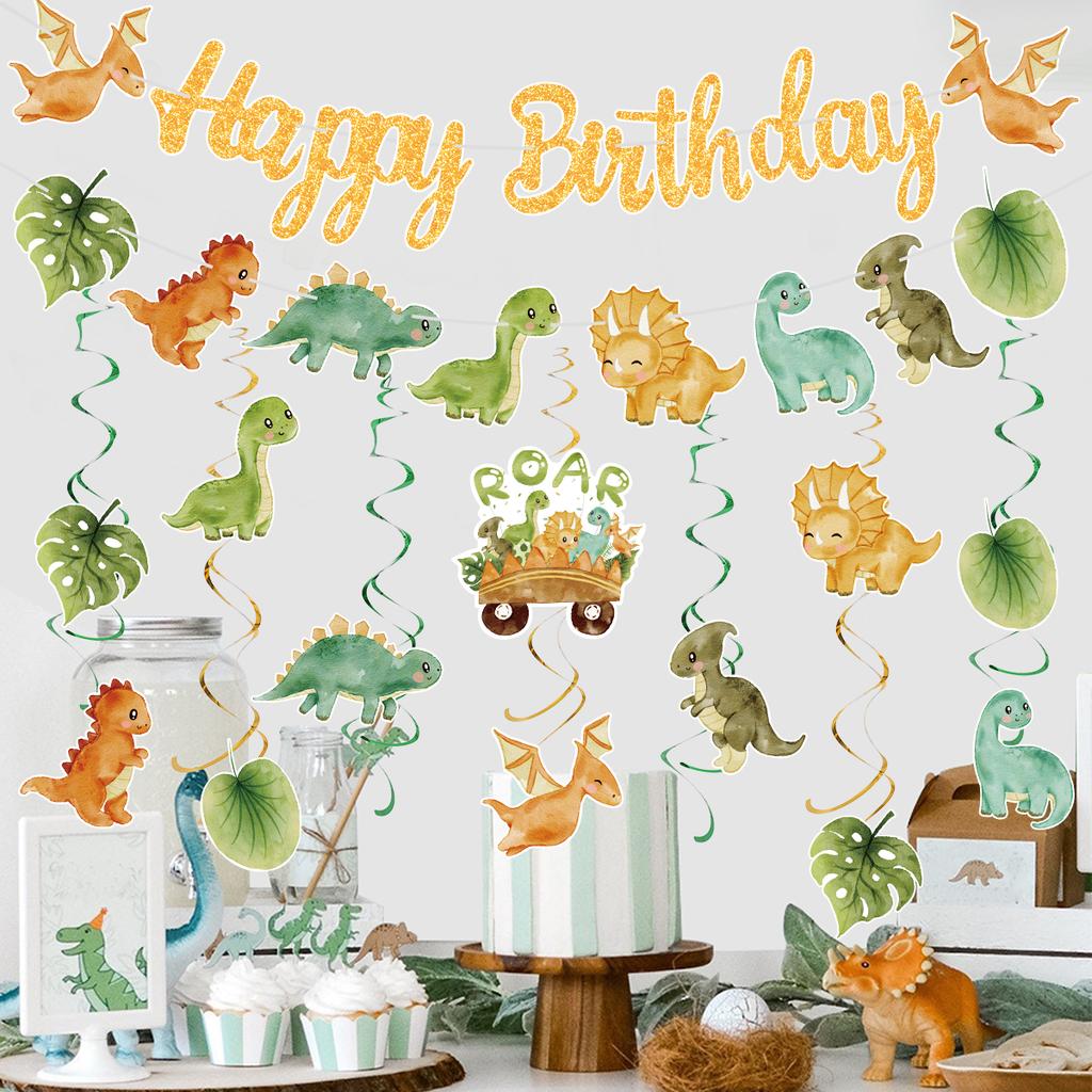 Roar Dinosaur Banner Spiral Set Happy 1st Birthday Party Decor Kid Boy Favors Gift Jurassic World Jungle Safari Hanging Pendant