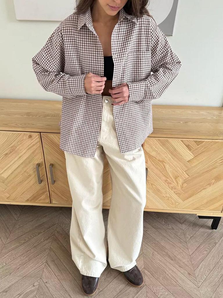 European American Plaid Cotton Women's Loose Fashion Shirt - Autumn/Winter 2024 Trend