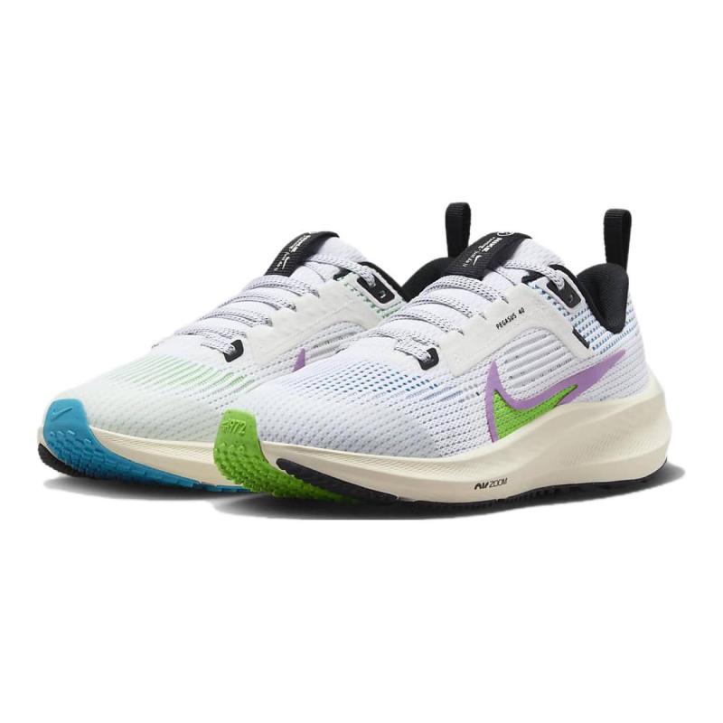 Nike Air Zoom Pegasus 40 GS Abrasion Resistant Low Top Kids' Running Shoes White Green Sneakers FJ4142-100