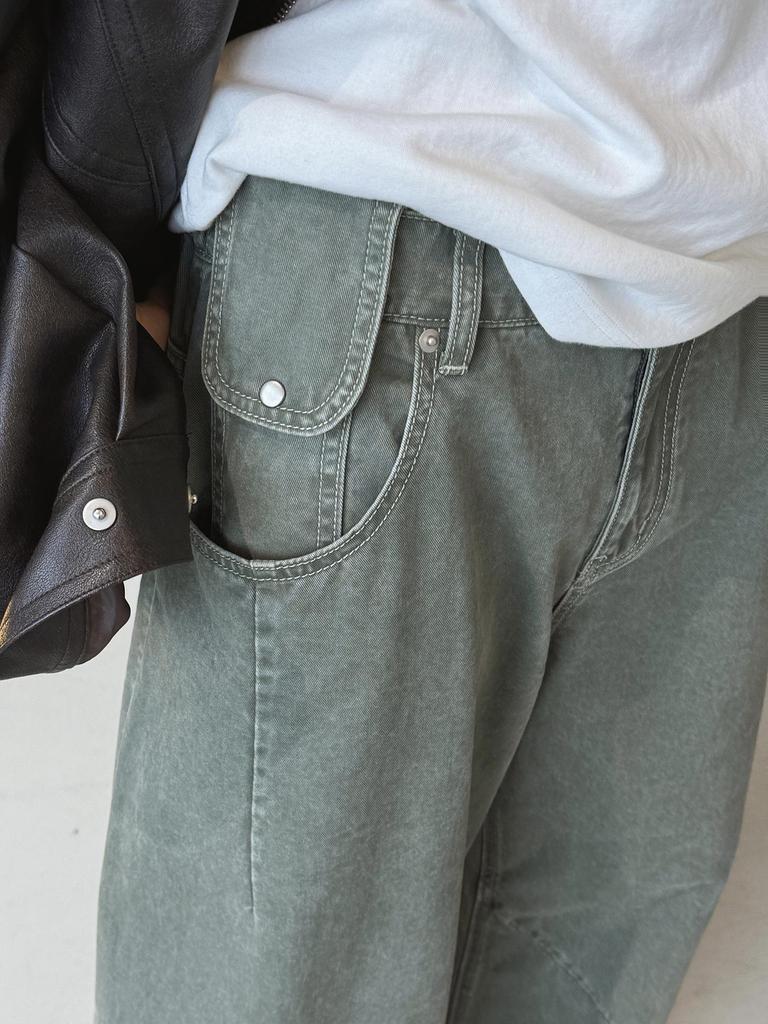 Xu Man Damen Frühling Koreanischer Arbeitskleidungsstil Halbelastischer Bund Laternen-Cropped-Hose