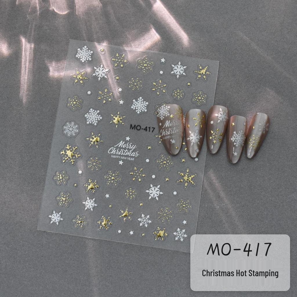 Gold Foil Christmas Snowflake Nail Stickers: 3D Embossed Self-Adhesive Nail Art Decorations