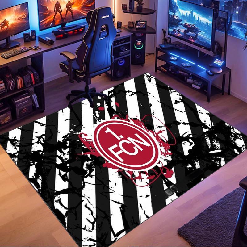 1.FCN Football Club Logo Area Rug, Black White Stripe Splash Floor Mat, Non Slip Carpet for Living Room Bedroom, Sports Home Decor Rug