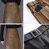 Autumn and Winter  PU Leather Skirt Female Half Skirt High Waist Skirt Medium Length Package Hip A-line Skirt