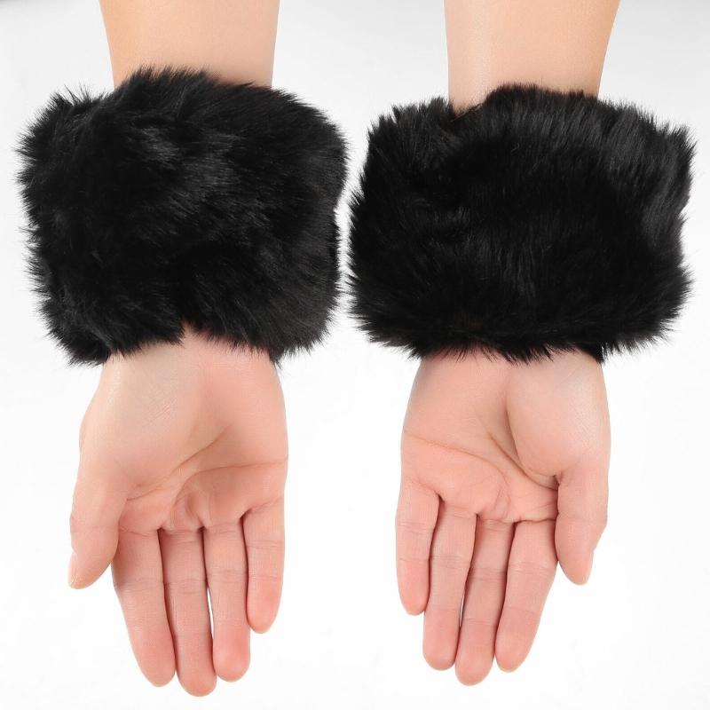 Fellimitat Manschetten Pelzige Handgelenkbänder Beinstulpen Handgelenkstulpen Wärmer Stiefelstulpen für Damen Party Cosplay Kostüme Zubehör